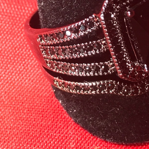 Black Sapphire W Halo Black Gold Filled Ring - Picture 6 of 8